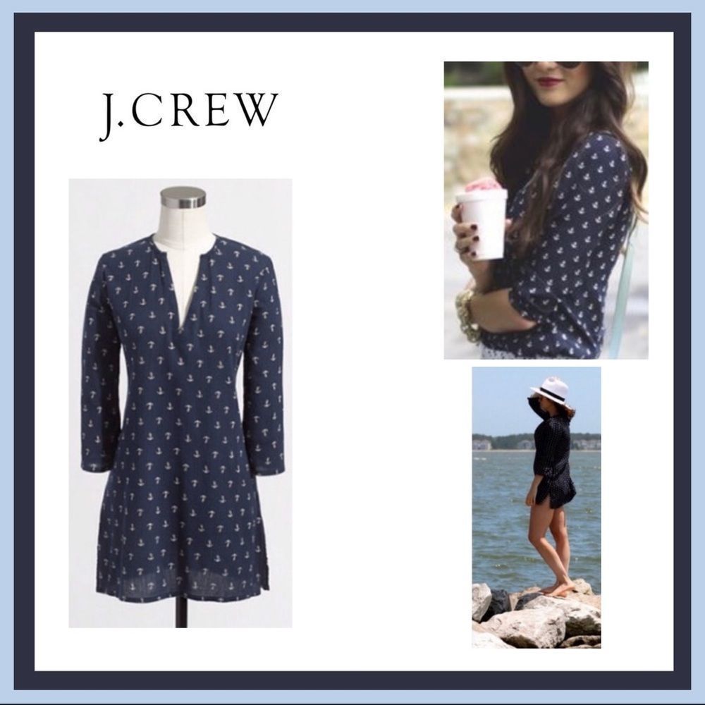 J. Crew Navy Blue/White Nautical Anchor Print V-Neck Cotton Tunic Size S